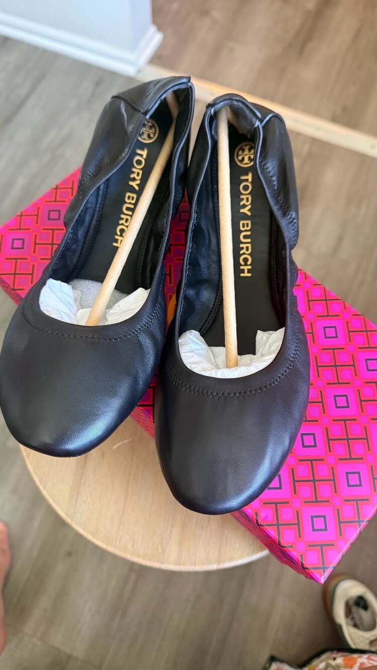 Tory Burch Eddie Nappa Leather Ballet Flats in Perfect Black